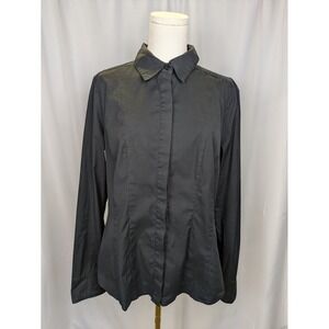 White House Black Market Black Hidden Button Up Shirt Long Sleeve Women's Medium